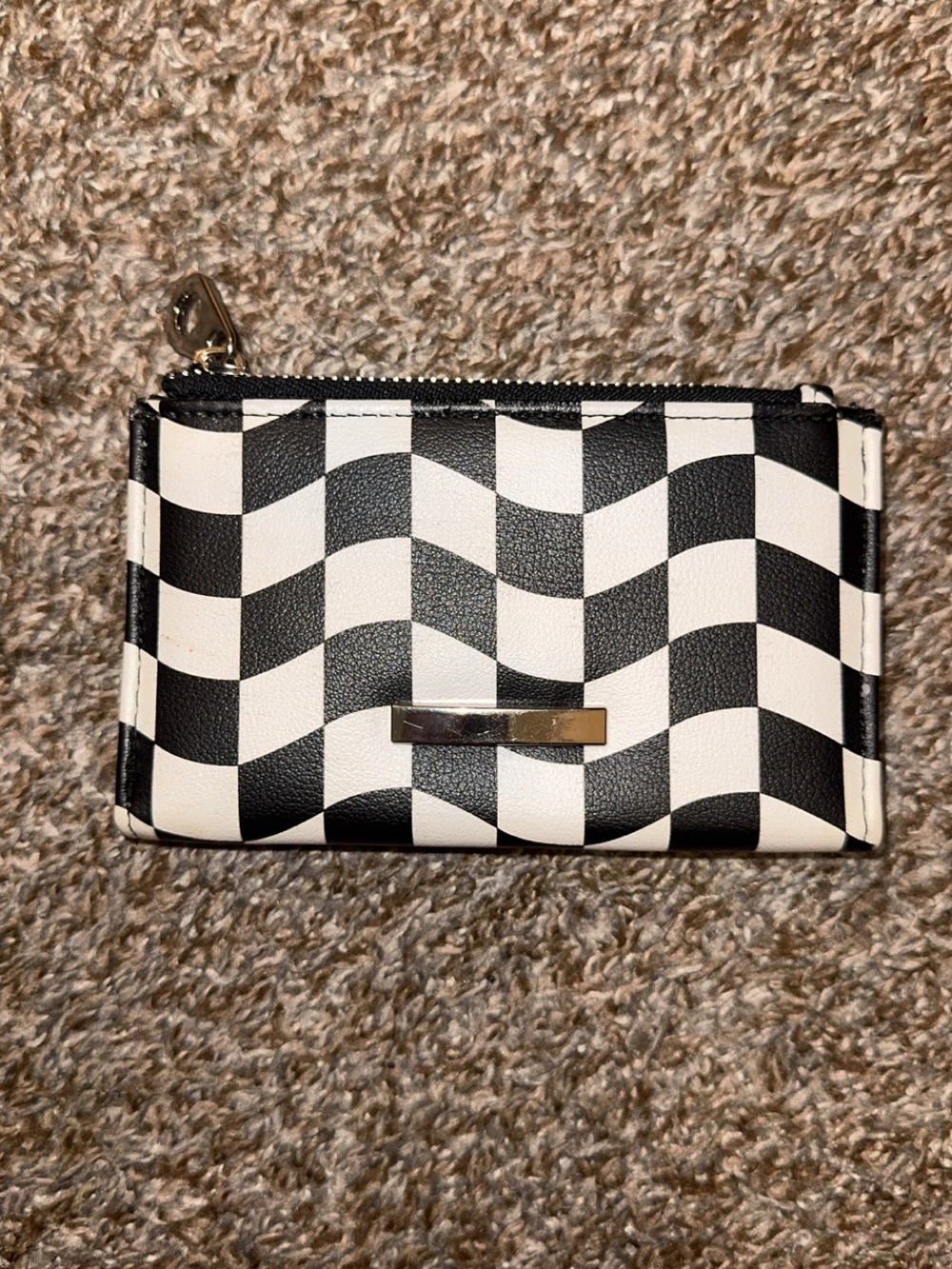 Black Zip Card Wallet with Silver Hardware